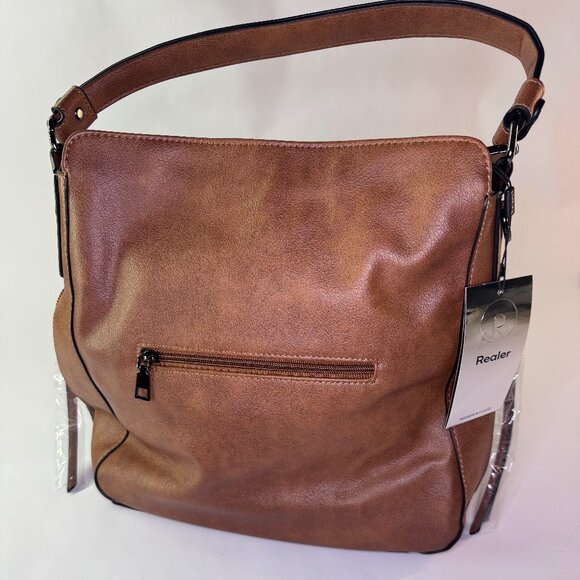 NWT Realer Soft Brown Faux Leather Hobo Crossbody Shoulder Bag - Picture 3 of 7